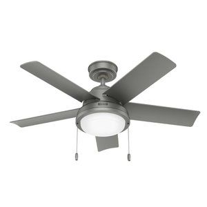 Hunter Ceiling Fan - Seawall Indoor Outdoor with LED Light 44 inch Matte Silver